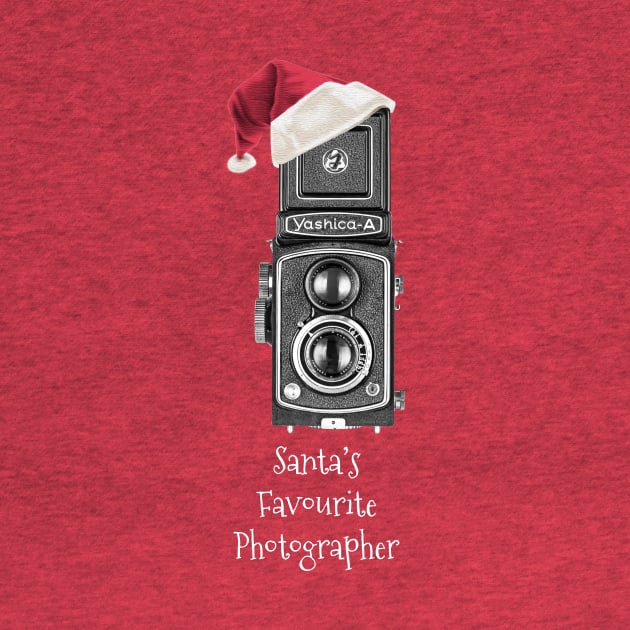Christmas Vintage Camera with Santa hat - Favourite Photographer - White Text by DecPhoto